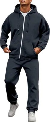 SFWQOIFOU Herren Jogginganzug Baumwoll-Sportset 2-teilig Zip-Sweatshirt und Jogginghose Freizeit