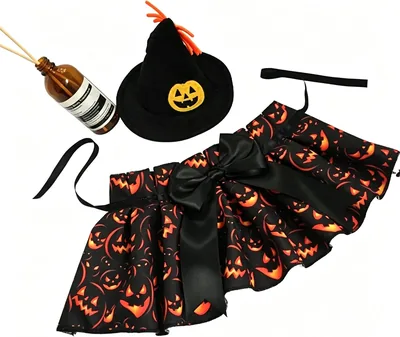 Halloween Pet Costume Set Pumpkin Witch Hat & Bandana Cape