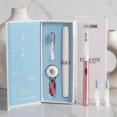 MiroShine Electric Toothbrush - 32000 Vibrations, 3 Brushing Modes (Pink, 2 Heads)