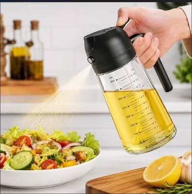Esprayador y dispensador de aceite de vidrio 2 en 1 | Modos de pulverización y vertido, diseño recargable, para cocina y barbacoa, integrado