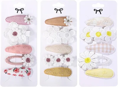 15 Flower Hair Clips for Girls - Snap Embroidery Little Flower Clips Best Deal
