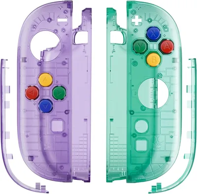 eXtremeRate Replacement Shell Buttons for Joycon 2, Clear Purple & Green Custom Housing Faceplate Ca