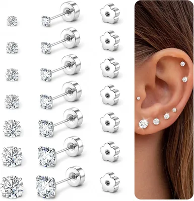 Flat Back Stud Earrings 14K Gold Plated Surgical Steel Set Best Deal
