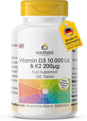 Vitamin D3 10000 IU + K2 MK7 - 250 Tablets