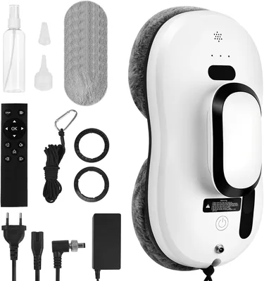 HGPUVIX Robot Nettoyeur de Vitres, 40 ml & 8 Lingettes | Aspirateur de Verre Automatique 5600Pa, Pulvérisation d'Eau, IA