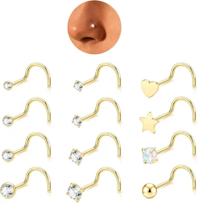 12 Pcs 20G Silver Nose Studs - Surgical Steel Piercing Jewelry