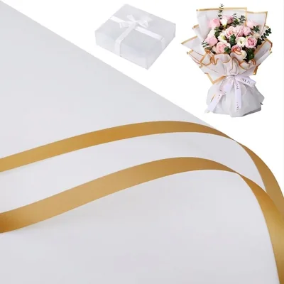 Gold Edge Flower Wrapping Paper - Waterproof Floral Bouquet Packaging