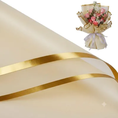 Gold Edge Flower Wrapping Paper - Waterproof Floral Bouquet Packaging