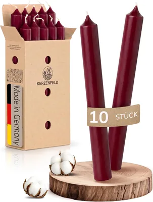 Taperkerzen Rotdunkel, Packung mit 10, 180 mm x 22 mm, Doppelgetaucht, 7+ Stunden Brenndauer, Made in Germany