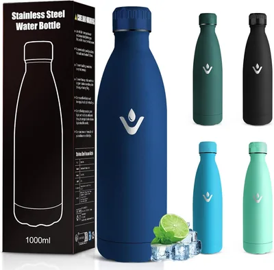 Boccale d'Acqua Termica da 1 Litro, per Palestra, BPA Free, per Escursioni | Senza Perdite, Isolante Termico, Facile da Trasportare