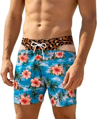 Generische Herren Badehosen lustige Schwimmhosen Strandhose mit 3D-Bärte-Print Schnelltrocknende Shorts Witziges Accessoire