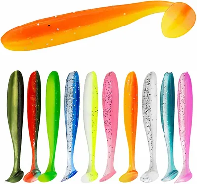 Kit HOOKED con 10 Señuelos Blandos Swimbait, Paquete de 10 Piezas, Colores Mezclados, Diseño Pez Forrajero con Cola Paddle