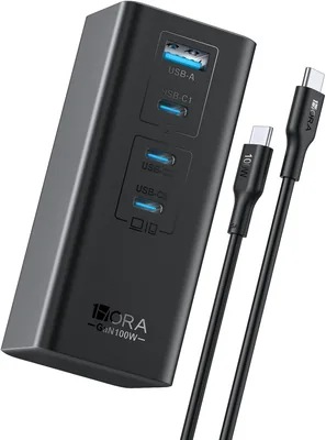 Cargador Tipo C USB GAN de 100W con 4 Puertos y Cable C a C
