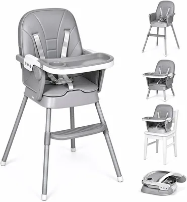 Stratovate Silla Alta para Comer 5 en 1, Periquera con Cojín (Gris)
