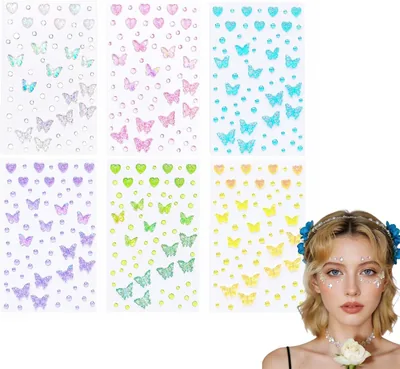 Gem Stickers, Butterfly Rhinestones - Transparent Aurora Face Gems