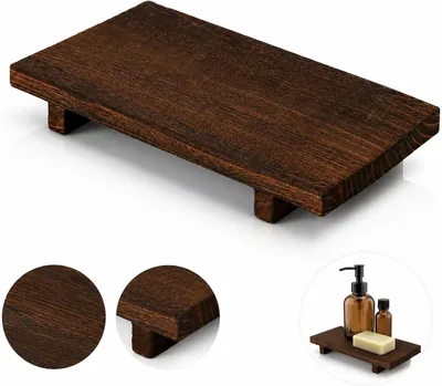 Raised Bathroom Tray - Dark Brown Grain-Look