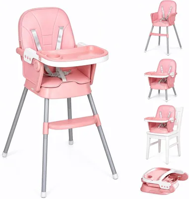 Stratovate Silla Alta para Comer 5 en 1, Periquera con Cojín (Rosa)