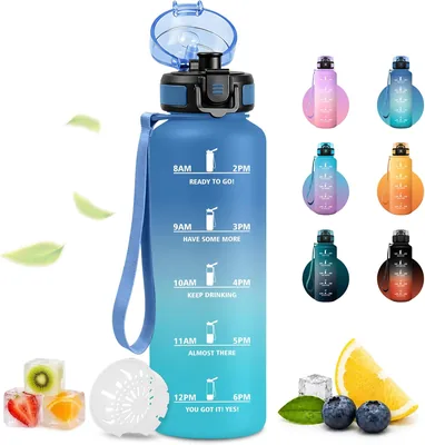 Bouteille d'eau JAPORIA 1.5L avec marqueur de temps, filtre, grande et étanche, réutilisable pour le voyage