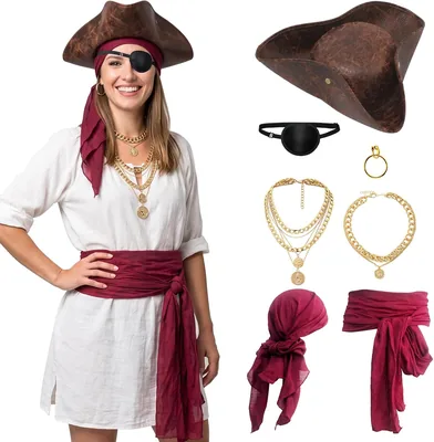 Women's Pirate Costume Set - Hat, Bandana & Accessories