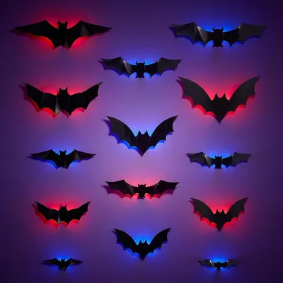 3D LED Halloween Bats Wall Decor (12pc)