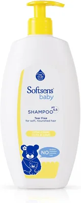 Softsens बच्चे के लिए टीअर-फ्री शैम्पू 475ml | pH 5.5 | कास्टर ऑयल से समृद्ध | अत्यंत माइल्ड, डर्मेटोलॉजिकली, हाइपोएलर्जेनिक