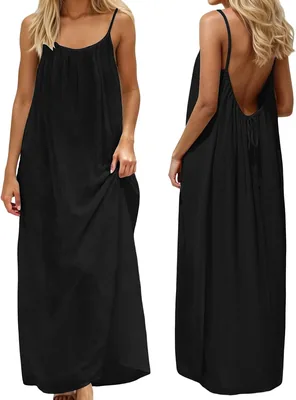 Générique Femmes Été 2026 Sans Manches Camisole Robe Décontractée Longue Robe d'Été Dos Ouvert Fluide Eté Robe