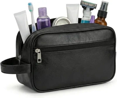 Necessaire Masculina de Couro Impermeável com 2 Divisórias para Higiene e Barba