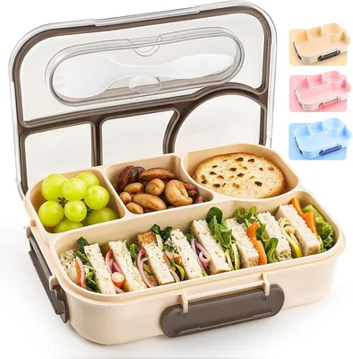 4 Compartment Bento Lunch Box Leakproof with Fork