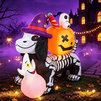 Decoración Inflable Perro Halloween Día de Muertos LED 1.5 m