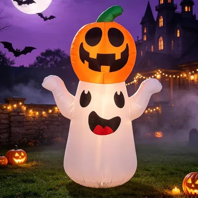 Decoración Inflable Halloween Divertidomx | Fantasmas con Calabaza LED de Colores