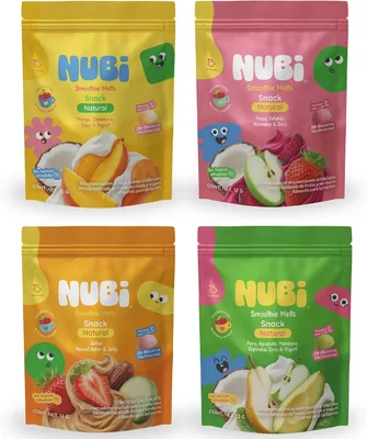 Nubi Melts Snacks para Bebé, Fruta y Verdura 4x12g | Recetas Saludables Liofilizadas sin Azúcar