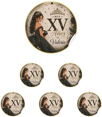 Etiquetas Personalizadas Mis XV Años con Nombre - Calcomanías Redondas para Quinceañera, Diseño Vest