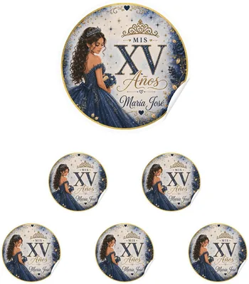 Etiquetas Personalizadas Mis XV Años - Calcomanías Redondas Quinceañera