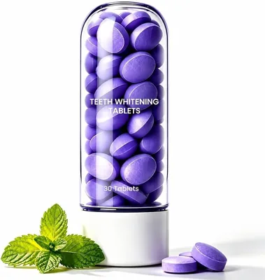 Teeth Whitening Tablets - Purple Corrector Toothpaste with Mint & Xylitol