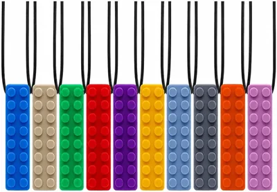 10PC Silicone Sensory Chew Necklaces - Brick Shape