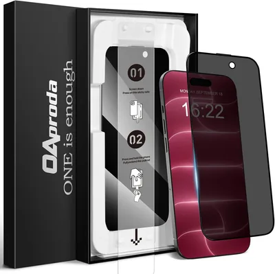 OAproda 18P 透明防覗きガラスフィルム iPhone 18pro用 自動吸着 気泡・浮きゼロ 指紋防止 滑らかな操作感