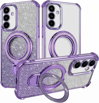 LEHEHE Glitter Telefon Cas för Samsung Galaxy A55 5G med Magnetringhållare, Transparent Shockproof Soft TPU Cover