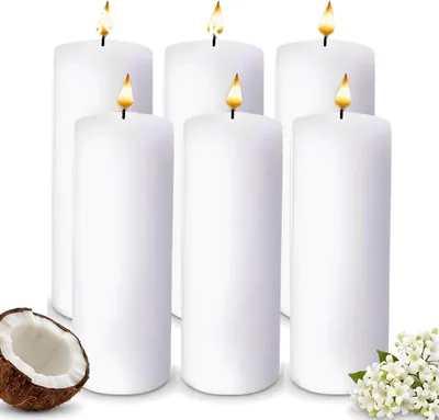 6-Pack White Pillar Candles, 6 Inch Tall Unscented