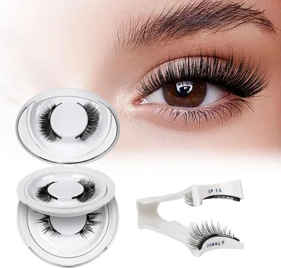 Pestañas magnéticas reutilizables QUEWEL, 2 pares con aplicador | Pestañas postizas negras de aspecto natural