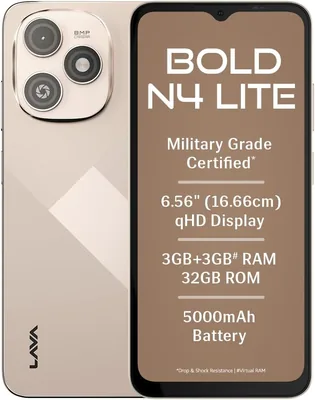 लावा बोल्ड N4 लाइट (एम्पायर गोल्ड, 3GB रैम, 32GB स्टोरेज) | 6.56 इंच qHD डिस्प्ले | 8MP रियर कैमरा | 5000mAh बैटरी | फ्री सर्विस
