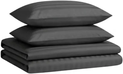 Bedding Zone Luxury Striped Duvet Cover Set, Gray, Single