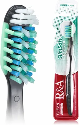 فرشاة أسنان R&A يدوية، فرشاة أسنان طبقية، شعيرات نظيفة، مقبض مقاوم للانزلاق، جانب تنظيف اللسان، سوداء، صلبة، 0.2