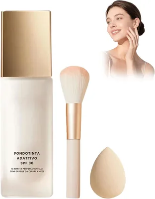 Fondotinta Adattivo Over 50 - 30 ml con Spugna e Pennello, SPF 30+, Anti-Età