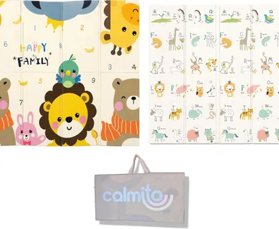 Calmito Tapete Plegable Bebé XPE 200 x 150 cm, Familia Animal y Abecedario | Incluye bolsa de transporte con asas