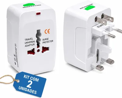 Kit com 2 Adaptadores Universais de Tomada Premium para Viagens