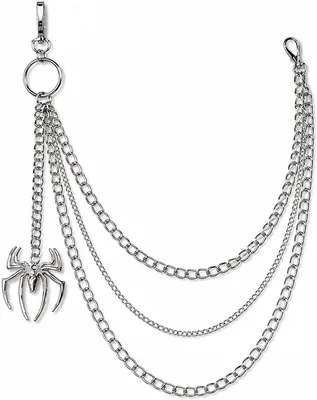 Spider Charm Multilayer Pants Chain, Silver Gothic Belt Chain | 4 Layered Chains, Clip-On Design, Gothic Style, Spider Pendant - Best Deal