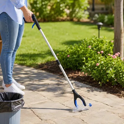أداة اختيار القمامة بامتداد 82 سم قابلة للطي برأس دوار ومغناطيسية مشبك ثقيل لتنظيف النفايات، عُنق طويل