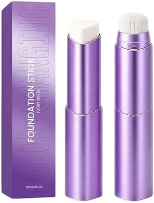 2-in-1 Face Color Love Changing Foundation Stick with Brush, Ivory White | Moisturizing Makeup for D