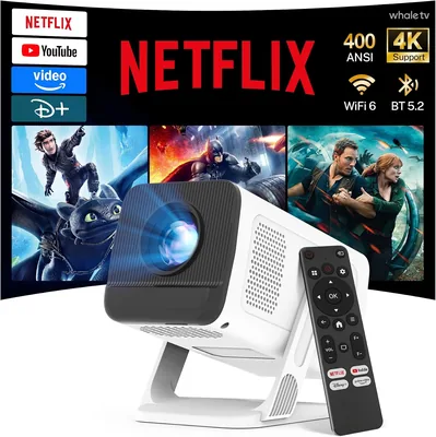 Ceiling TV Projector WiFi 6 Bluetooth Auto Keystone