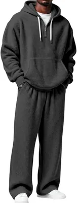 SFWQOIFOU Herren Jogginganzug mit Waffelmuster, 2-teilig mit Kapuze und Baggy-Hose | Atmungsaktives Material